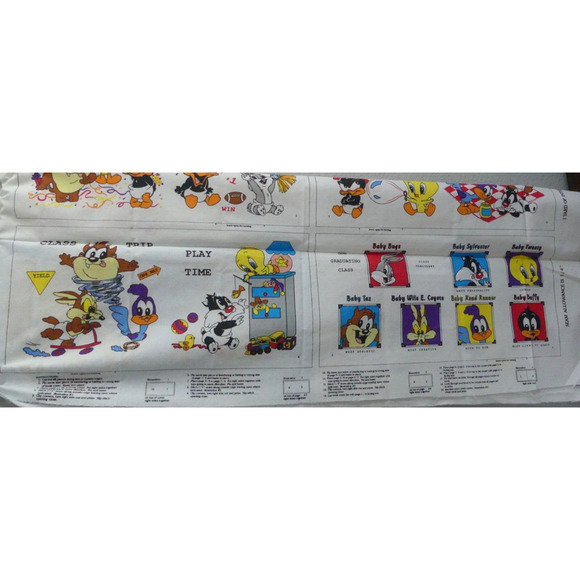 Vtg Looney Tunes Lovables Fabric Panel Class Yearbook 1994 Uncut Sew Cloth Book - Picture 2 of 7